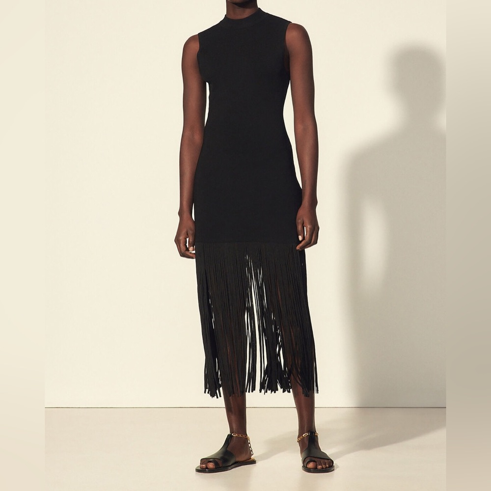 NWT Sandro sleeveless fringe midi